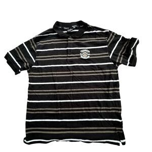 Guinness Black Golf Polo Shirt with Grey and White Stripes Size